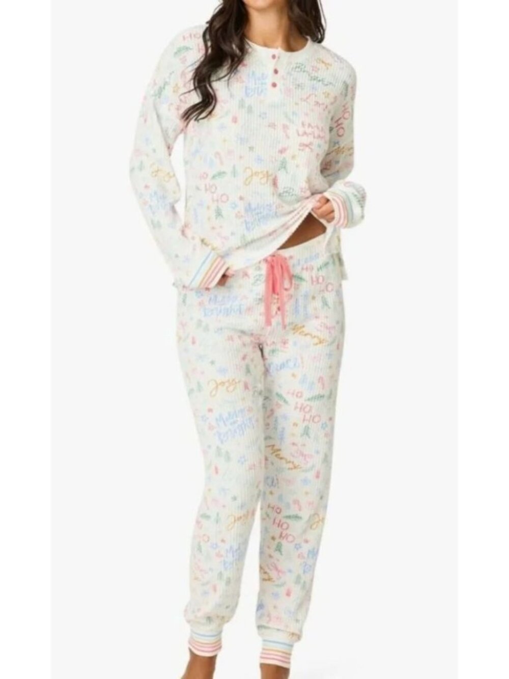 New PJ Salvage Women's Size S White and Christmas patterned Waffle Thermal